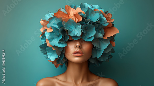 Obraz na płótnie Imaginative spring portrait with colorful flower headpiece w salonie