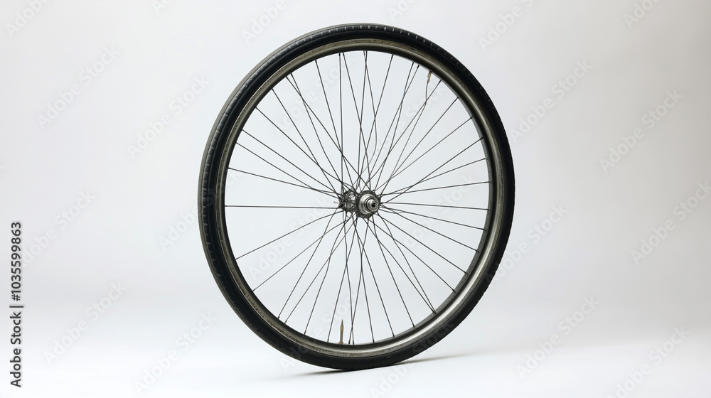 Naklejka premium Bicycle Wheel with Spokes and Tire Isolated on White Background