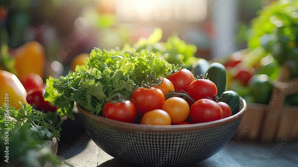 A bowl of fresh vegetables, prepared for a healthy lunch or dinner A bowl of fresh vegetables, prepared for a healthy lunch or dinner