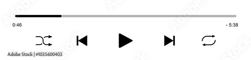 Video play bar template with button play or pause and timelime. Audio player for songs, podcast playlist. Light theme. Vector
