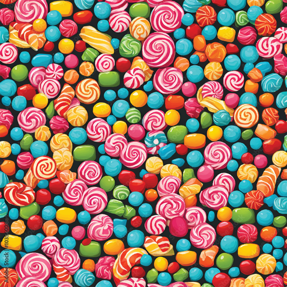 Fototapeta premium Lollipops candies and sweet sugar jelly multicolored, Colorful sweets Top view and Close up background.