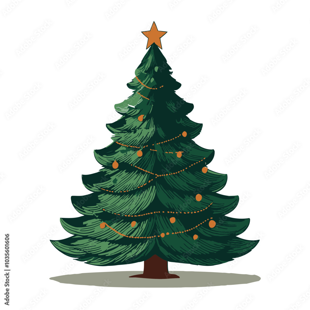 Christmas Tree decorated flat vector design isolated on white background Christmas Tree decorated flat vector design isolated on white background