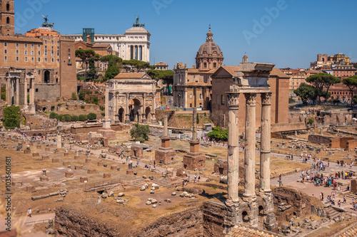 Photography Looking down from  the Domus Tiberiana on the Palatine Hill towards the the Roman Forums