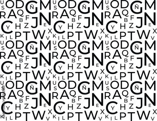 Letras del alfabeto español. Fondo abstracto. Letras negras sobre fondo blanco. Aislado. Ilustración vectorial