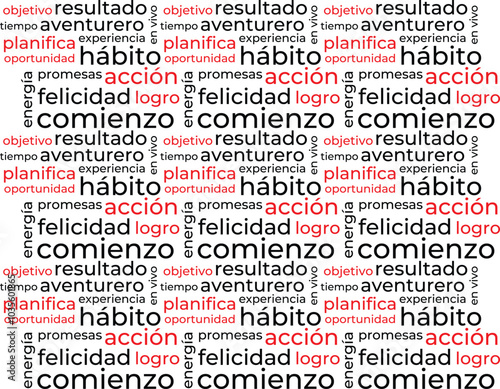 Plantilla de nube de palabras sobre motivación en español. Fondo conceptual vectorial