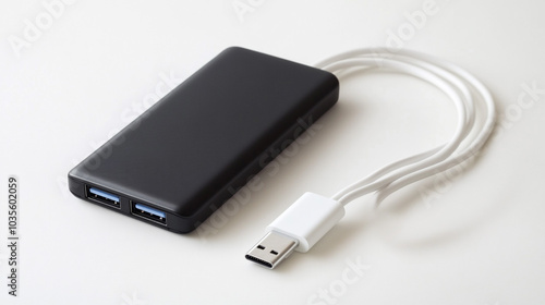 Wallpaper Mural Black USB Hub with Dual Ports and White Cable on White Background Torontodigital.ca