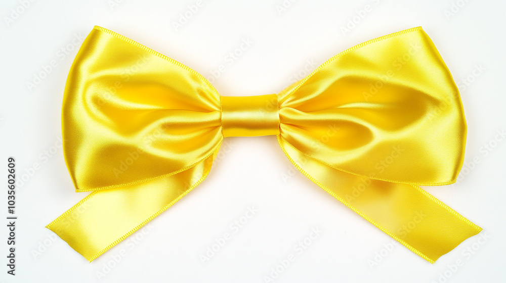 Yellow Satin Ribbon Bow Gift Wrap Decoration Isolated on White Background Yellow Satin Ribbon Bow Gift Wrap Decoration Isolated on White Background