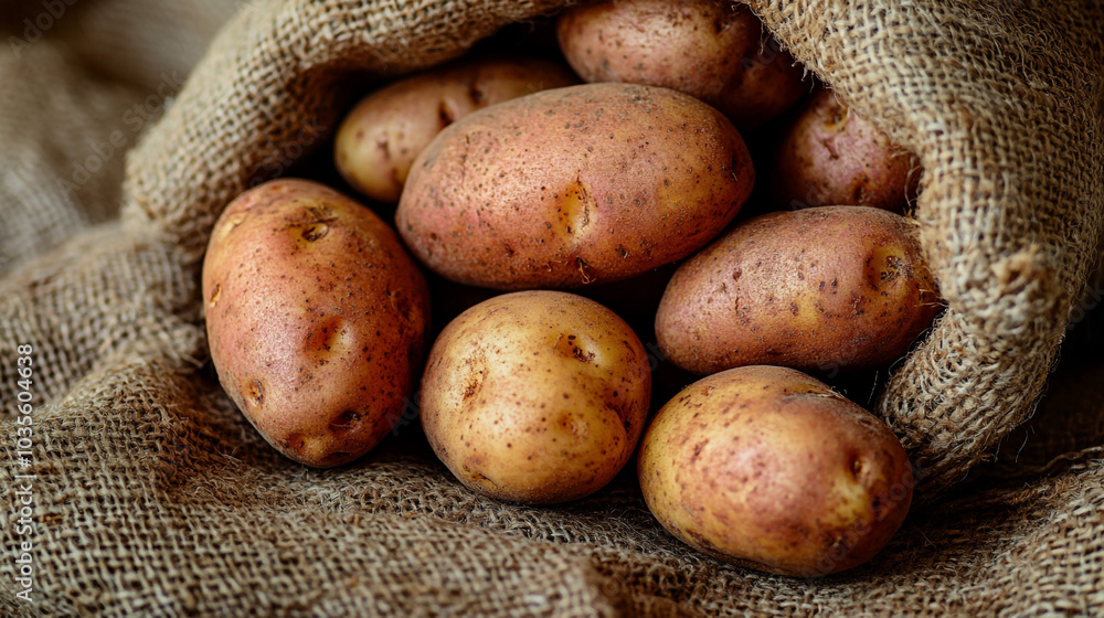 Fresh Potatoes in Burlap Sack  Rustic Harvest  Organic Produce  Vegetable Photography