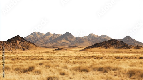 Alien desert landscape with expansive terrain, distant mountain range, vibrant colors, surreal atmosphere, otherworldly features, isolated and ethereal scene.