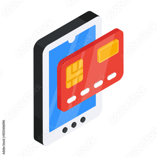     Card with smartphone, icon of mobile card payment 

