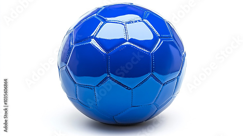 Blue Soccer Ball Isolated on White Background Sport Equipment Football Game Competiti