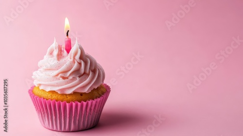 Delicious Pink Cupcake with Candle