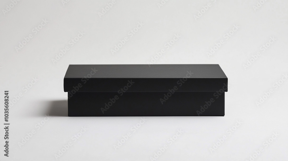Closed Black Cardboard Box on White Background Gift Packaging Storage Minimalist Desig Closed Black Cardboard Box on White Background Gift Packaging Storage Minimalist Desig