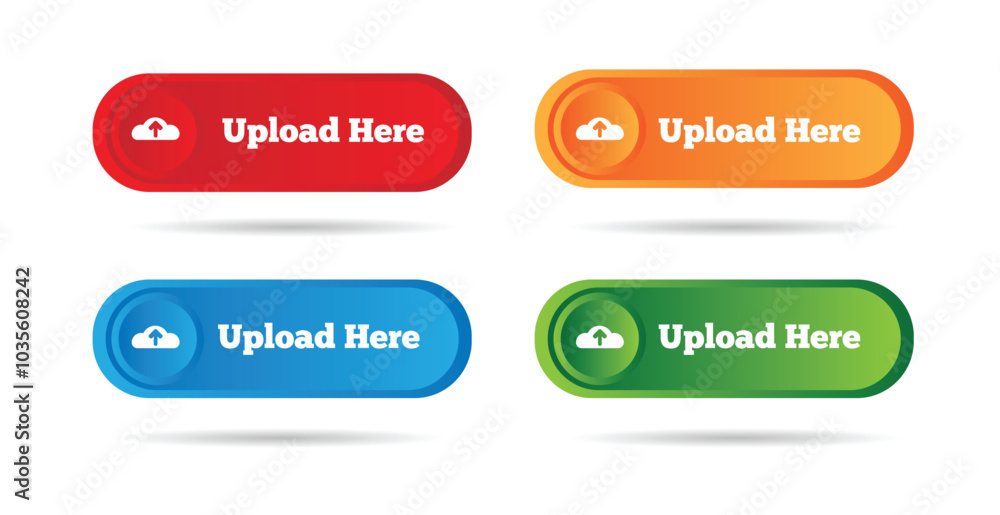 Upload Here Button Different Colors Set. Commercial graphic design and illustration elements concept vector Upload Here Button Different Colors Set. Commercial graphic design and illustration elements concept vector