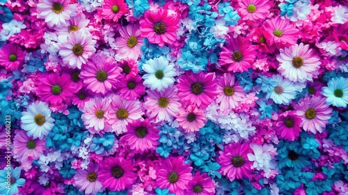 Vibrant floral array of pink blue blossoms