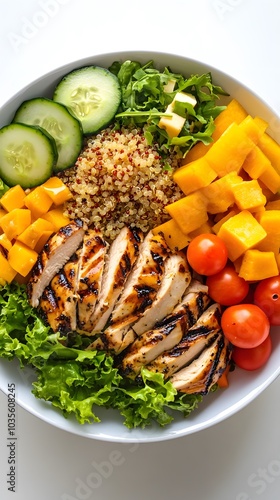 Wallpaper Mural A white plate with grilled chicken, quinoa, and vegetables on it. Torontodigital.ca