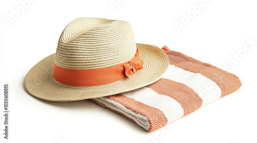 Summer Beach Hat and Striped Towel Vacation Essentials