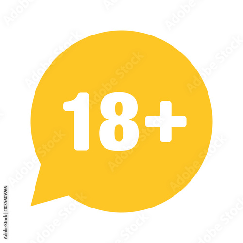 18 plus bubble sign. Age restriction. Censored, warning, adult limit concepts. Flat vector design isolated illustration.
