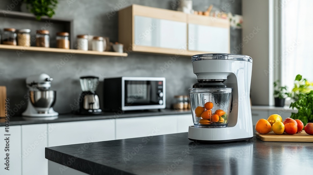 A modern kitchen setup featuring a coffee maker and various kitchen appliances. A modern kitchen setup featuring a coffee maker and various kitchen appliances.