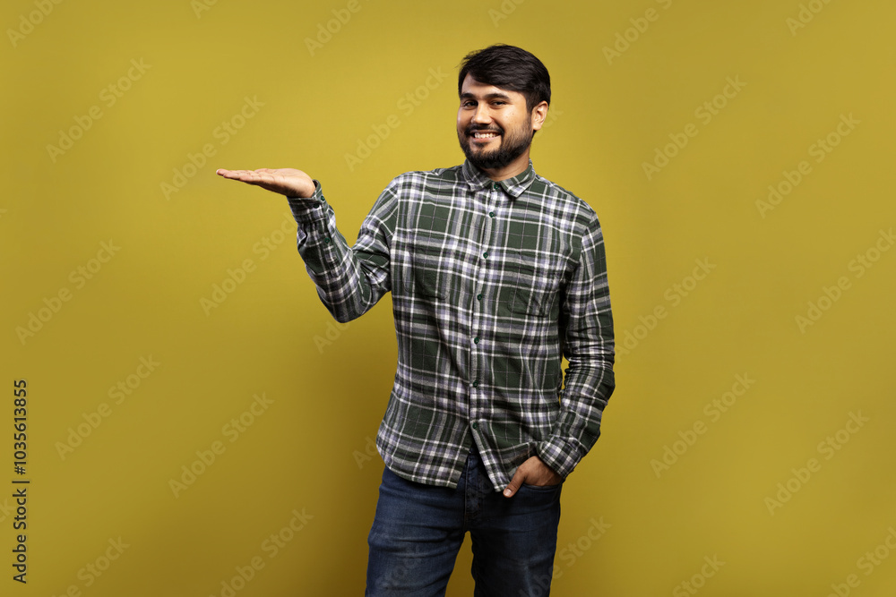 man smiling with one hand in his pocket and the other outstretched man smiling with one hand in his pocket and the other outstretched