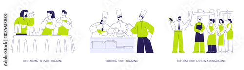 Restaurant staff training abstract concept vector illustrations.