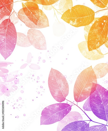 Autumn leaves in pastel colors with vibrant bubbles