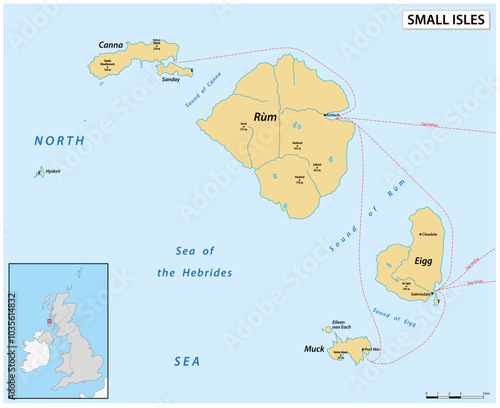 Vector map of the Small Isles, Inner Hebrides Scotland, UK