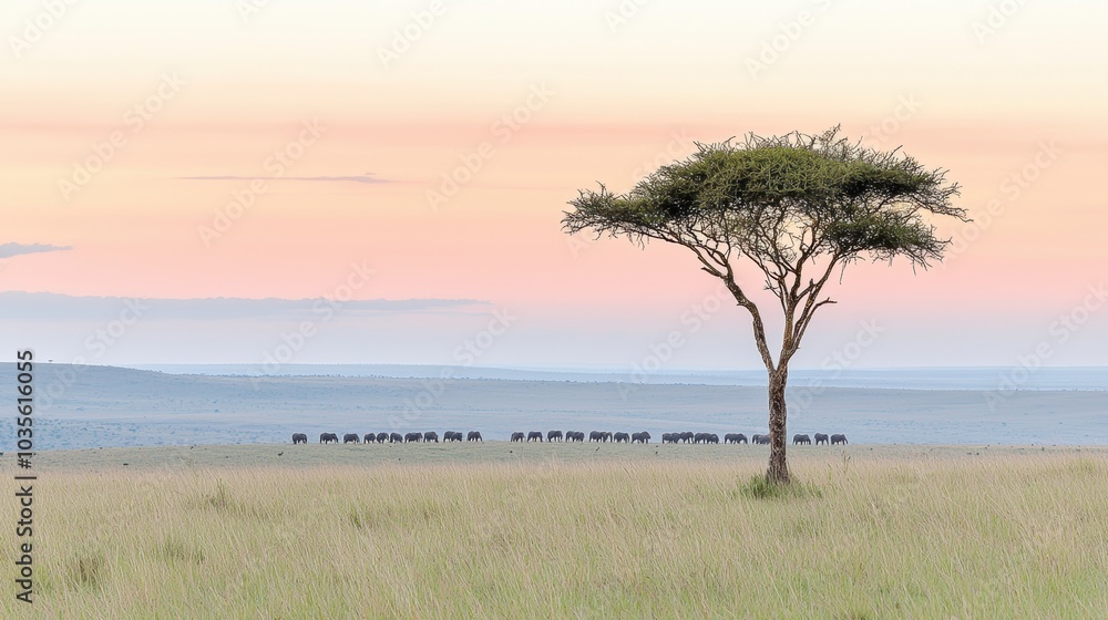Majestic Acacia Tree in Serene African Savanna Landscape Majestic Acacia Tree in Serene African Savanna Landscape