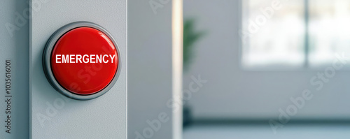 Red emergency button on a wall indicating safety protocol in a building. Essential for quick response in emergencies.