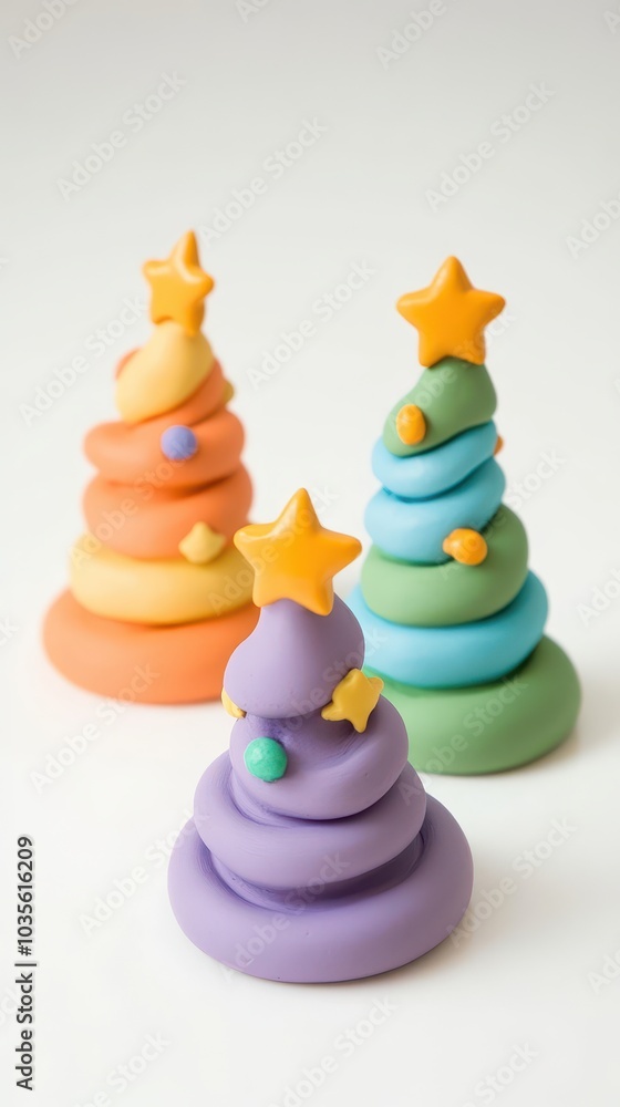 Colorful play dough Christmas trees with star toppers Colorful play dough Christmas trees with star toppers