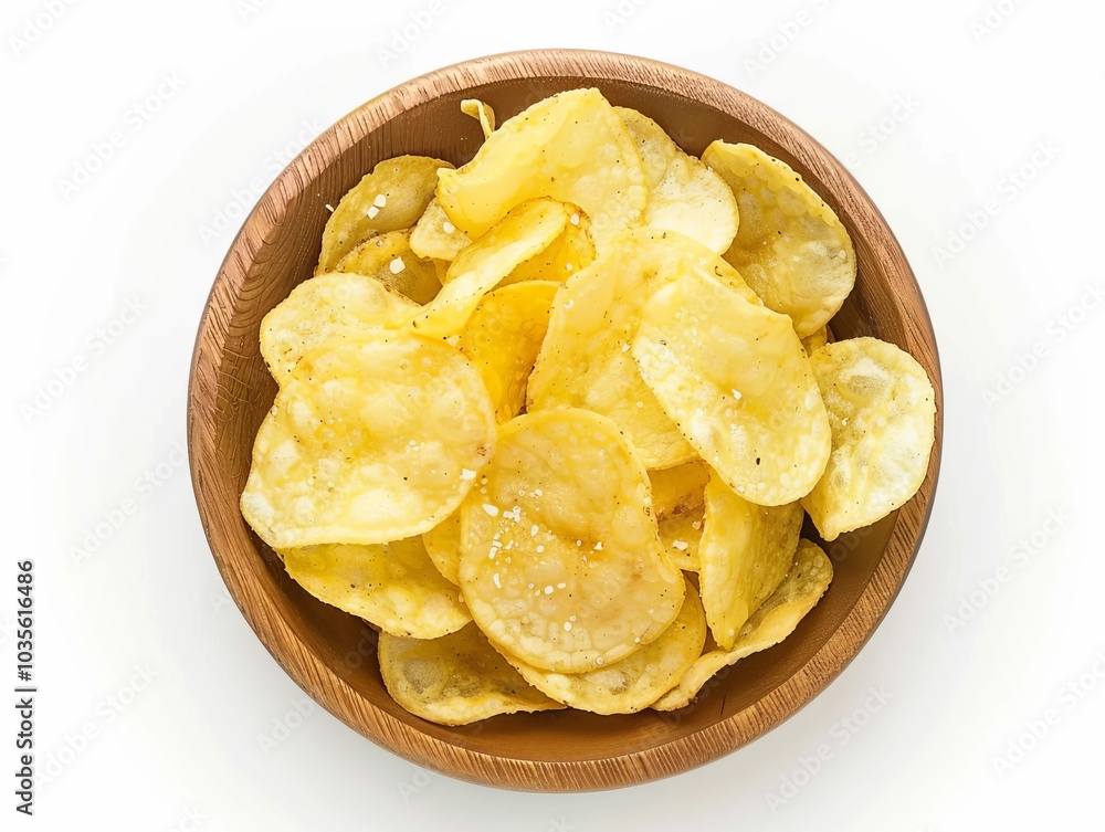 Crispy Potato Chips with Salt on White Background – Top View Crispy Potato Chips with Salt on White Background – Top View