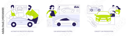 Vehicle prototype abstract concept vector illustrations.