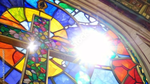 Beautiful Christian Cross Stained Glass Generative AI