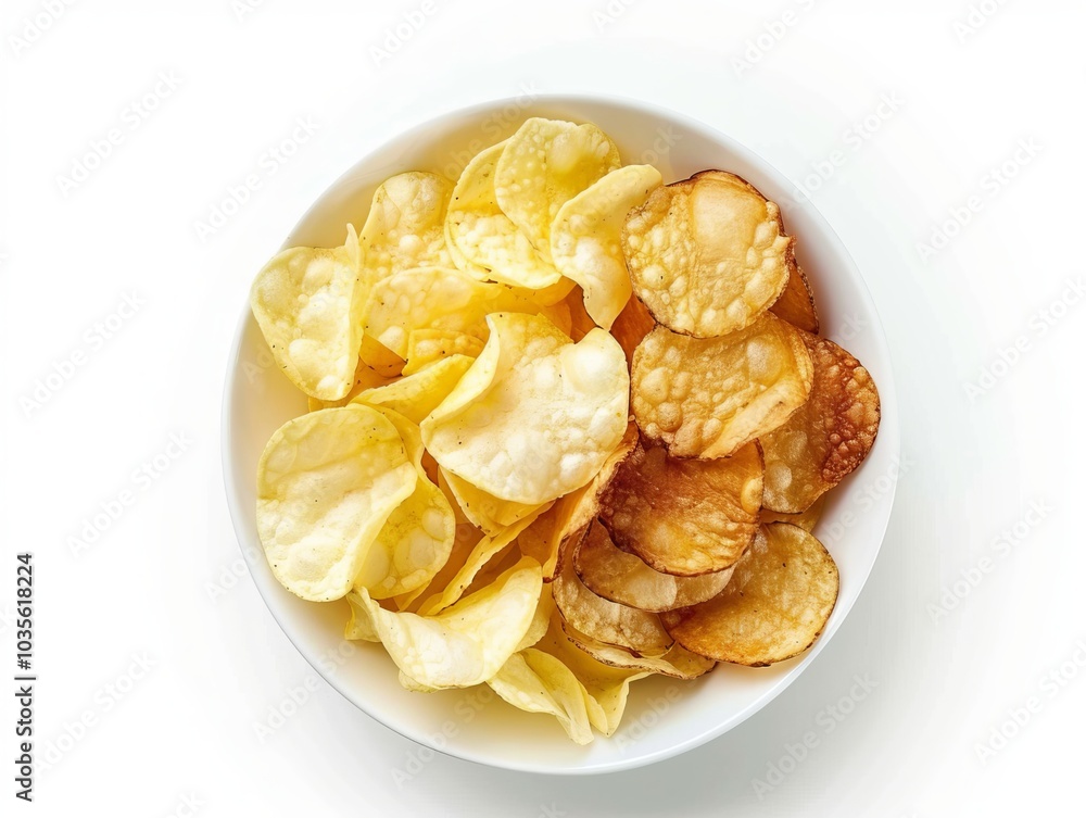 Variety of Delicious Potato Chips in a Bowl - Top View Variety of Delicious Potato Chips in a Bowl - Top View