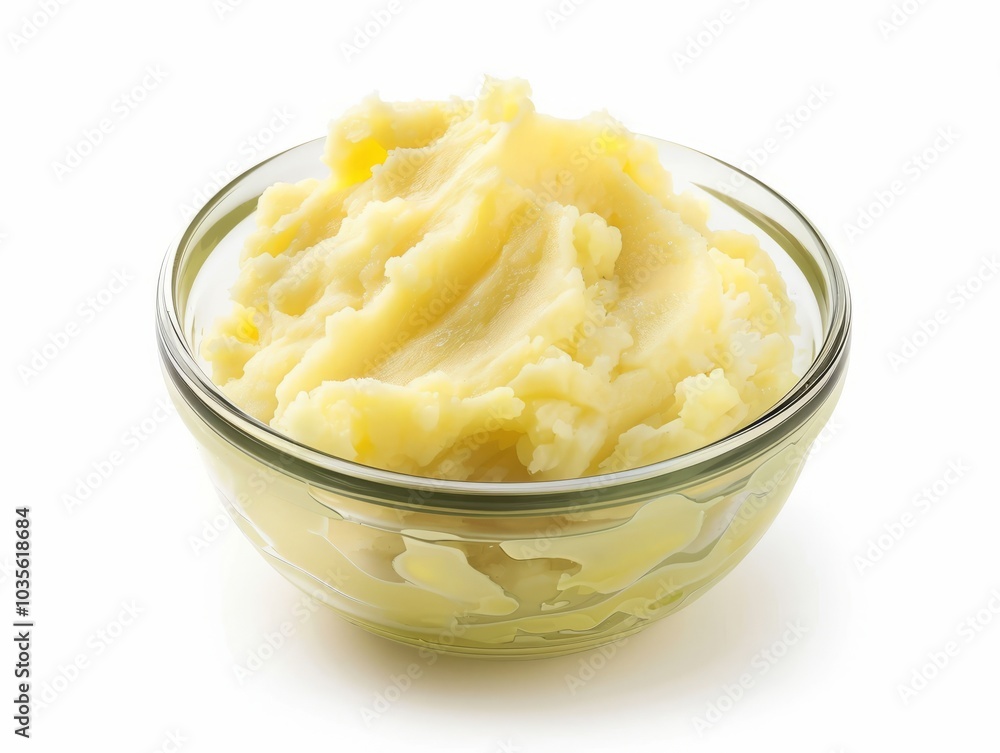 Wholesome Comfort: A Bowl of Creamy Mashed Potatoes on a Clean White Canvas - AR 4:3 Wholesome Comfort: A Bowl of Creamy Mashed Potatoes on a Clean White Canvas - AR 4:3