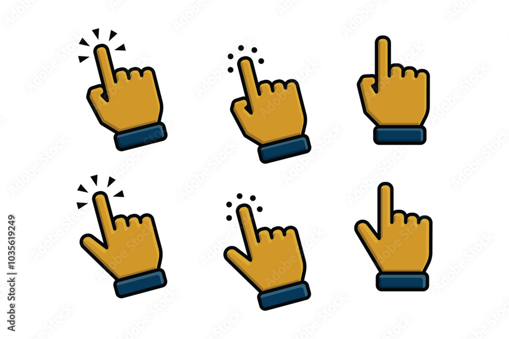Fototapeta premium icon hand set. hand cursor. click vector icon. hand click. pointer. outline design style. indicating signs and symbols. vector template design