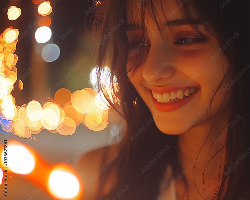 Woman that is smiling and looking at her cell phone - People Woman that is smiling and looking at her cell phone - People