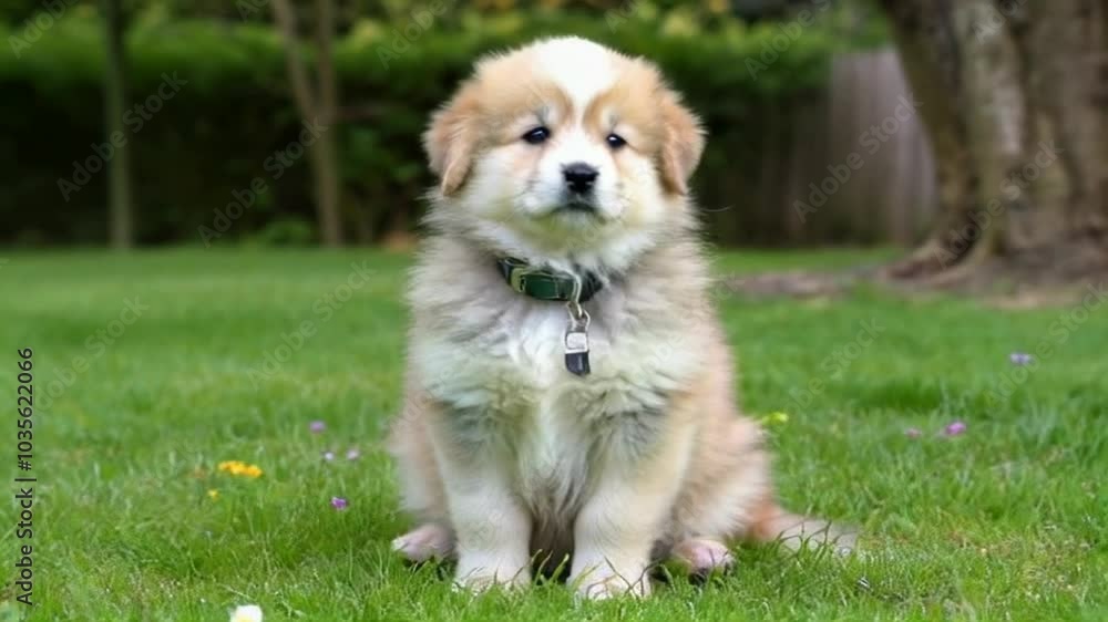 A fluffy puppy sits on the grass, radiating innocence in a vibrant outdoor setting, capturing the joy of pet companionship. A fluffy puppy sits on the grass, radiating innocence in a vibrant outdoor setting, capturing the joy of pet companionship.