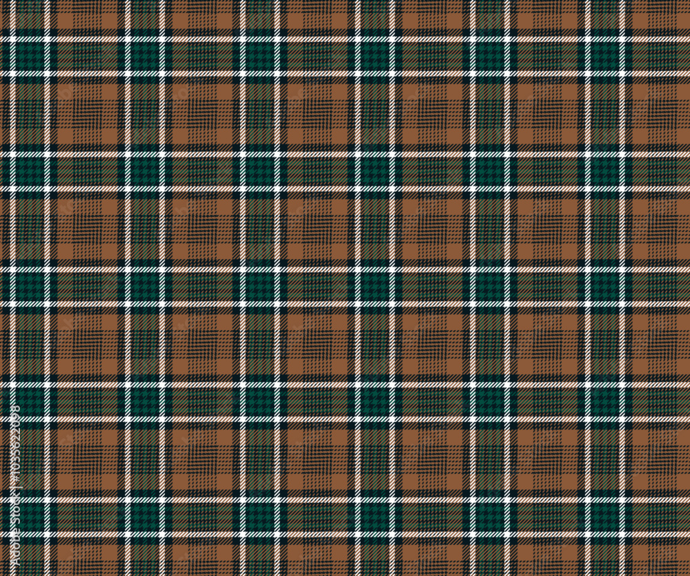 Obraz premium Plaid fabric pattern, brown, green, white, navy, seamless for textile and design clothes skirt pants apron tablecloth blanket or decoration. Vector illustration.