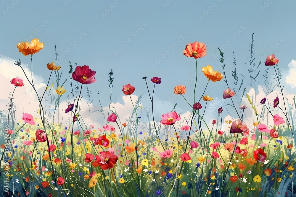 Vibrant Wildflower Meadow Under a Clear Sky Vibrant Wildflower Meadow Under a Clear Sky