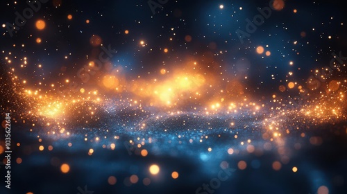 an abstract background capturing the essence of new year celebrations featuring blue and gold fireworks illuminating the night sky against a dark backdrop leaving ample copy space for messages