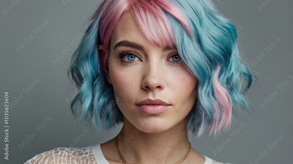 woman with light blue and pink hair woman with light blue and pink hair