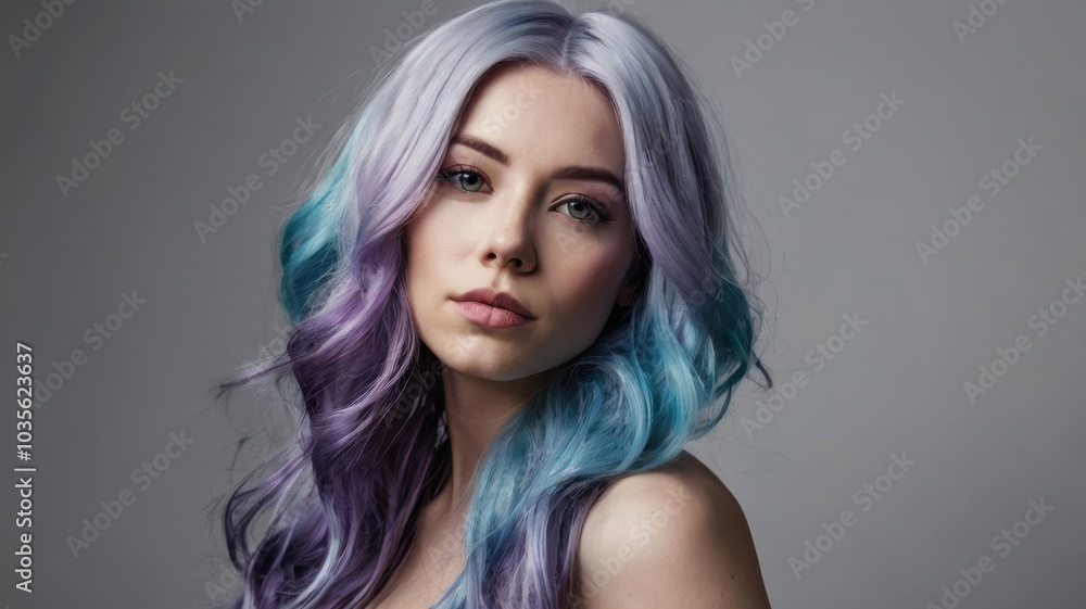 woman with light blue and purple hai woman with light blue and purple hai