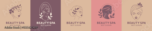 Beauty spa woman logo set. Salon, hair stylist, haidresser, haircut.