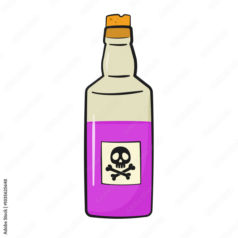 Bottle with cork and poison. Cartoon. Halloween decoration Bottle with cork and poison. Cartoon. Halloween decoration