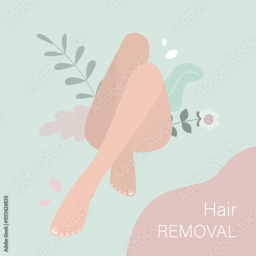 Smooth beautiful woman legs. Beauty salon poster and laser hair removal. Female leg after epilation. Removal procedure advertising. Smooth skin depilation.