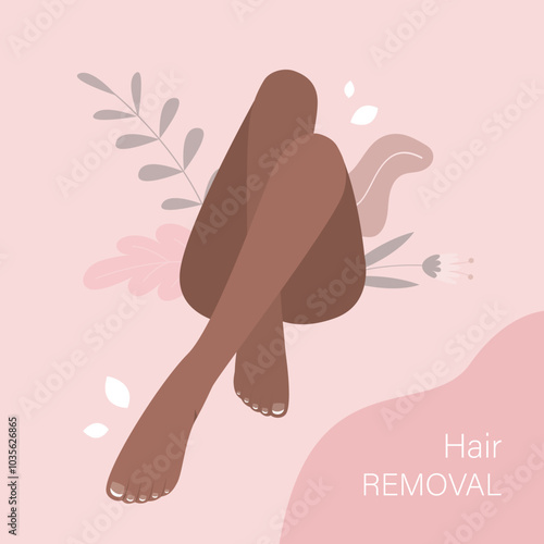 Smooth beautiful woman legs. Beauty salon poster and laser hair removal. Female leg with perfect skin after epilation. Removal procedure advertising.