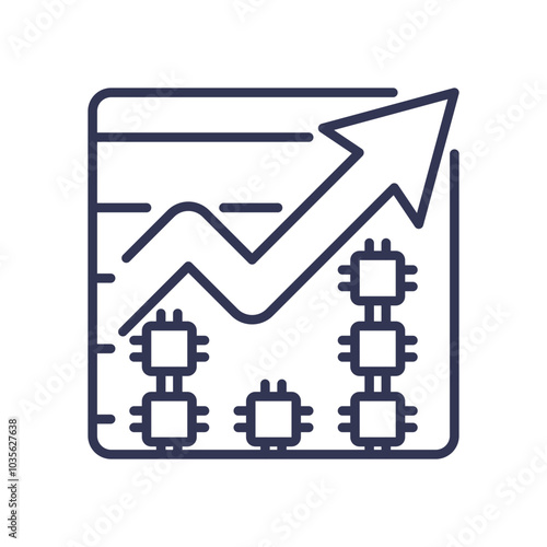 Graph with upward arrow and microchips symbolizes tech-driven growth and expansion.