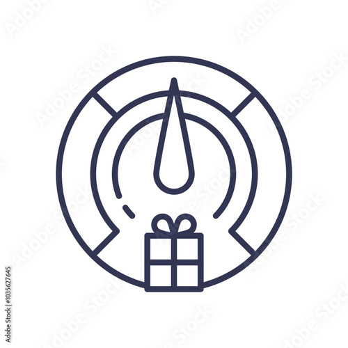 Gauge with gift box symbolizes performance-based rewards.