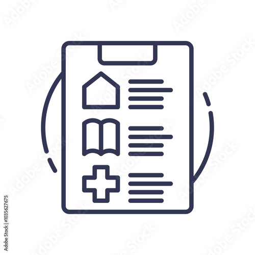 Icons of house, book, and medical cross on clipboard symbolize loan options for home, education, and health.